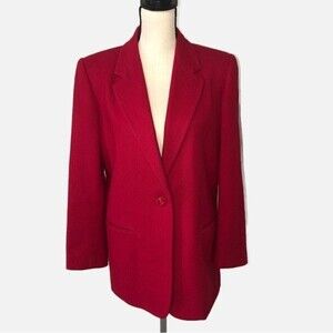 Vintage Wool Red Long Line Blazer Jacket Size 8 Christmas Holiday